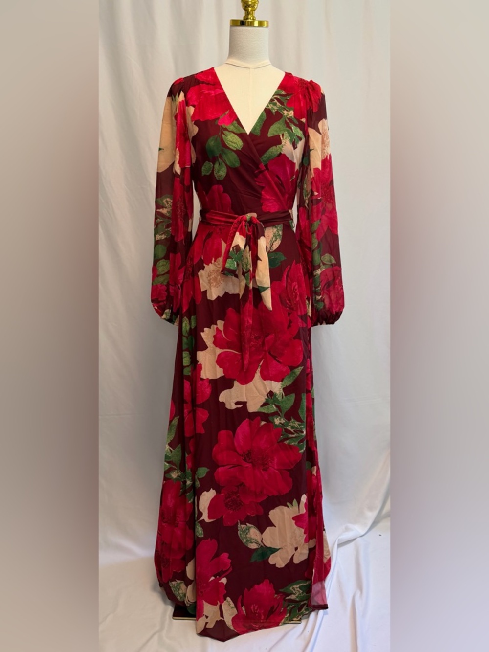 Baltic Born Pink Floral Maxi Dress S Wrap Sheer Sleeves Ethereal Romantic Flowy